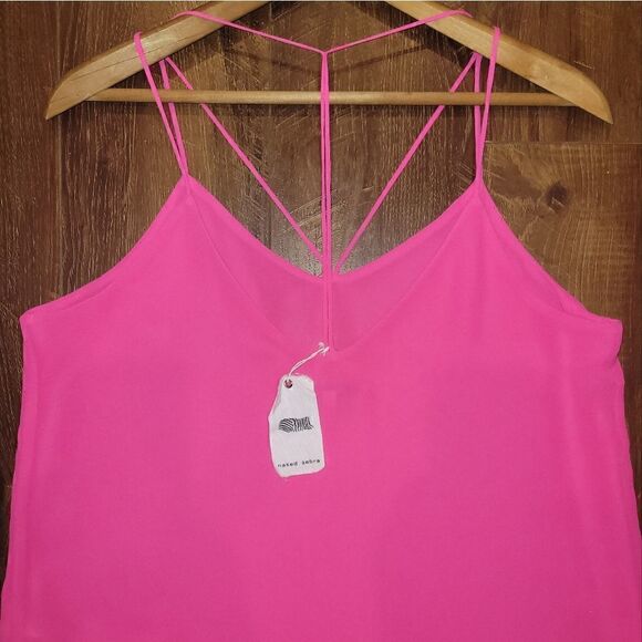 NWT Naked Zebra Hot Pink Strappy Double Layer Flowy Sleeveless Tank Top Blouse M - Picture 9 of 11